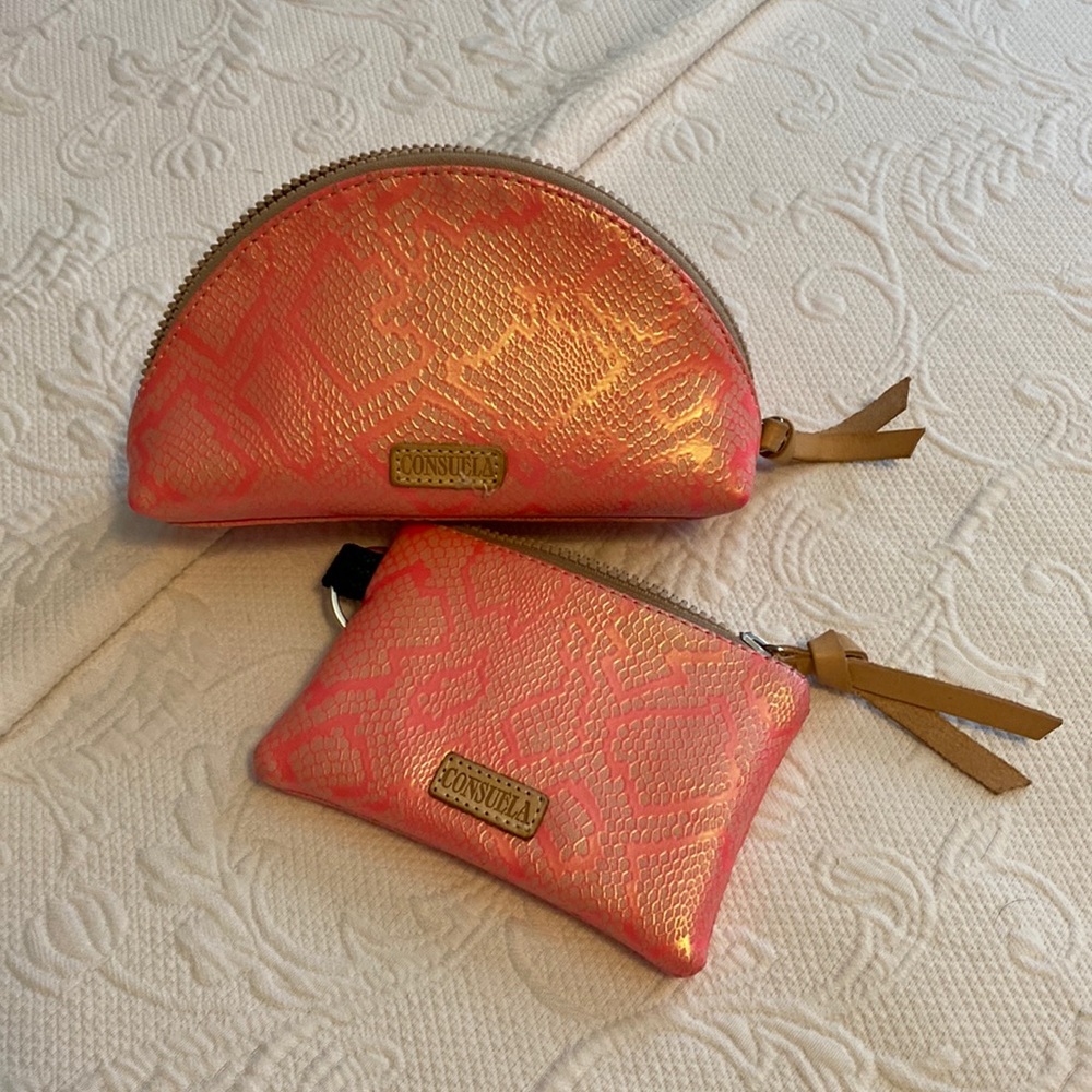 Consuela, small cosmetic bag, and coin and key purse